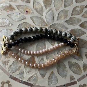 Elegant Beaded Bracelet Set - Black, Cream, Gold